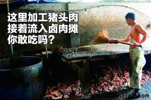 昨日,青木關(guān)石碾村,沙區(qū)警方在合元屠宰場(chǎng)內(nèi)查獲一家無照加工豬頭肉作坊,作坊人員正用掃帚清掃工作臺(tái)。 重慶晨報(bào)記者 李斌 攝 昨日,青木關(guān)石碾村,沙區(qū)警方在合元屠宰場(chǎng)內(nèi)查獲一家無照加工豬頭肉作坊,作坊人員正用掃帚清掃工作臺(tái)。 重慶晨報(bào)記者 李斌 攝